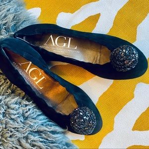 AGL Women’s Low Wedge Shoes Black Suede Size 36.5